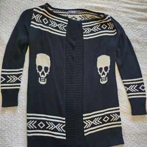 Skull Patterned Black and Cream Cardigan